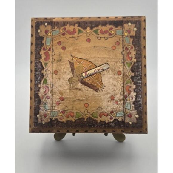 Vintage Wooden Pyrography Cigarette Box Pre-Loved - Picture 1 of 7